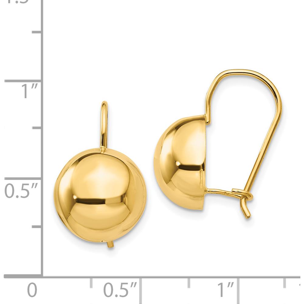 14K Yellow Gold Hollow Half Ball Drop Earrings - Large 12mm Polished Design by 0