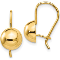 14K Yellow Gold Hollow Half Ball Drop Earrings with Polished Finish - 8mm by 0