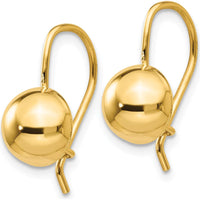 14K Yellow Gold Hollow Half Ball Drop Earrings with Polished Finish - 8mm by 0