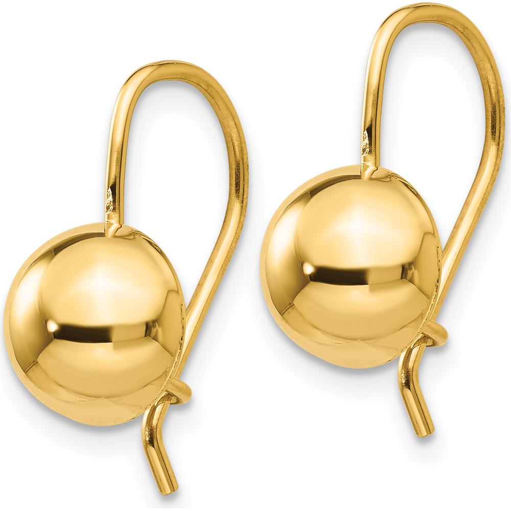 14K Yellow Gold Hollow Half Ball Drop Earrings with Polished Finish - 8mm by 0
