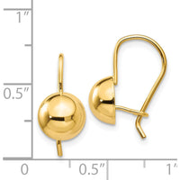 14K Yellow Gold Hollow Half Ball Drop Earrings with Polished Finish - 8mm by 0
