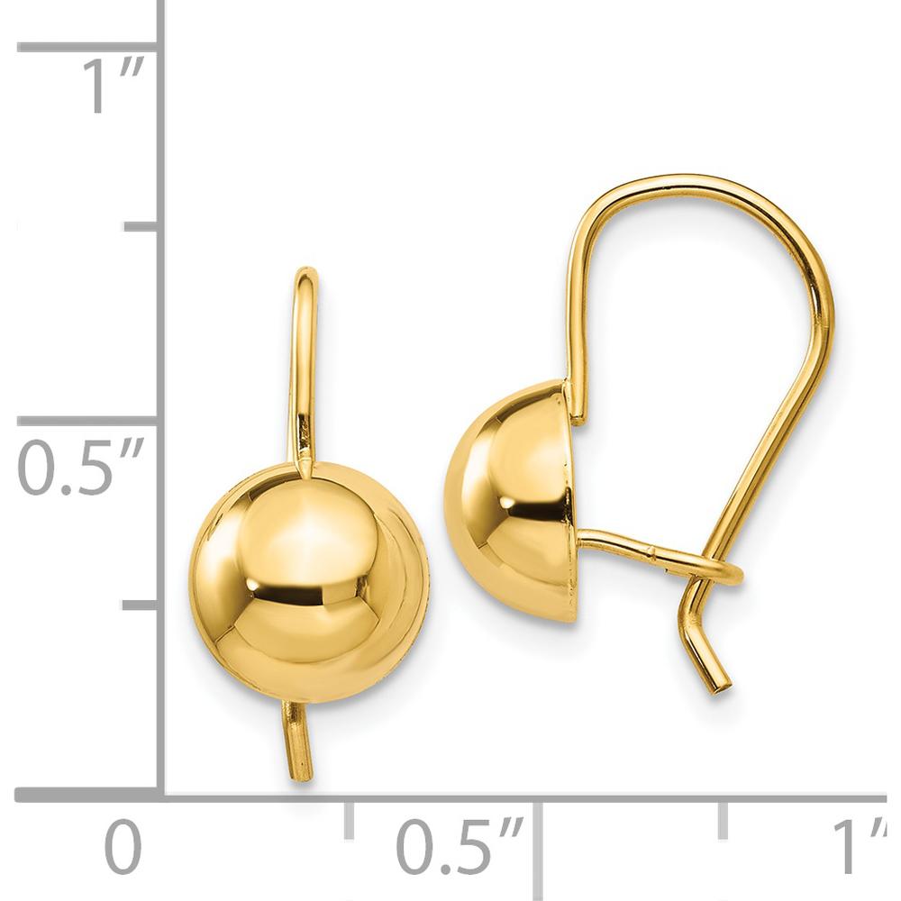 14K Yellow Gold Hollow Half Ball Drop Earrings with Polished Finish - 8mm by 0