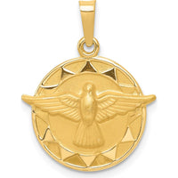 14K Yellow Gold Hollow Holy Spirit Medal Round Pendant - 24mm by 0