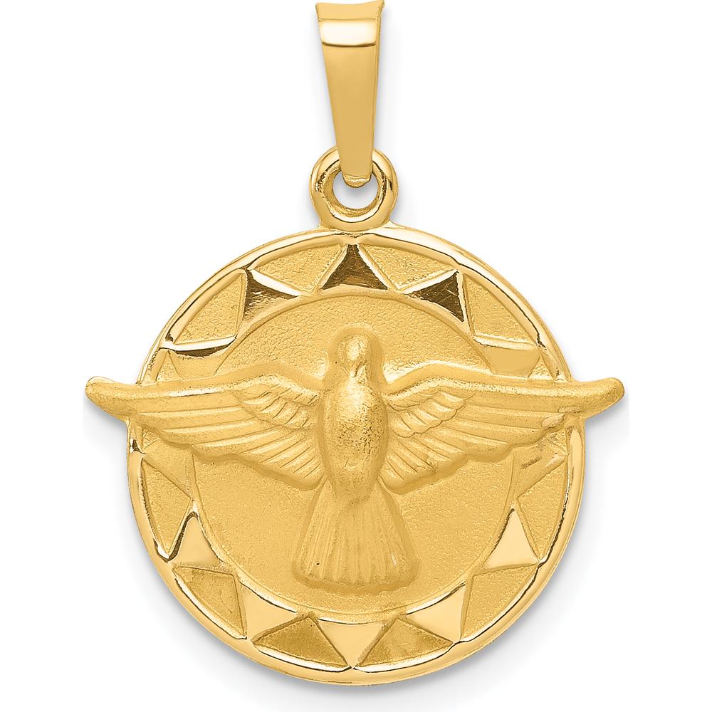 14K Yellow Gold Hollow Holy Spirit Medal Round Pendant - 24mm by 0
