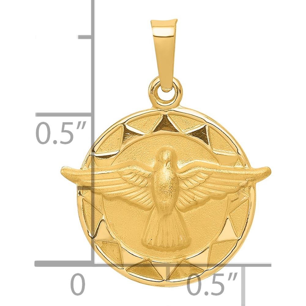 14K Yellow Gold Hollow Holy Spirit Medal Round Pendant - 24mm by 0