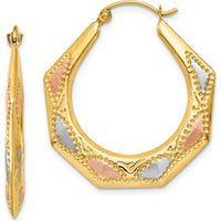 14K Yellow Gold Hollow Hoop Earrings with White and Rose Rhodium Accents - 30mm Length, 26mm Width by 0