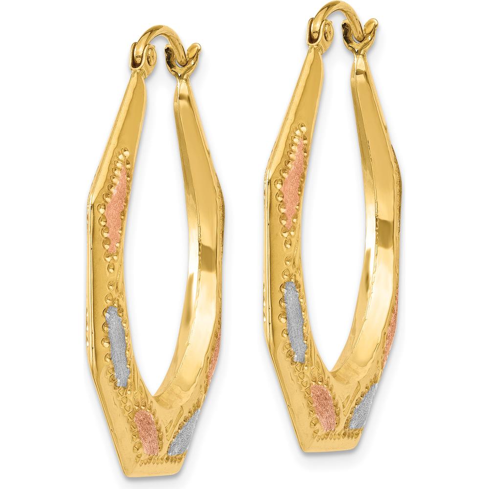 14K Yellow Gold Hollow Hoop Earrings with White and Rose Rhodium Accents - 30mm Length, 26mm Width by 0