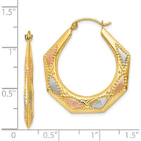 14K Yellow Gold Hollow Hoop Earrings with White and Rose Rhodium Accents - 30mm Length, 26mm Width by 0
