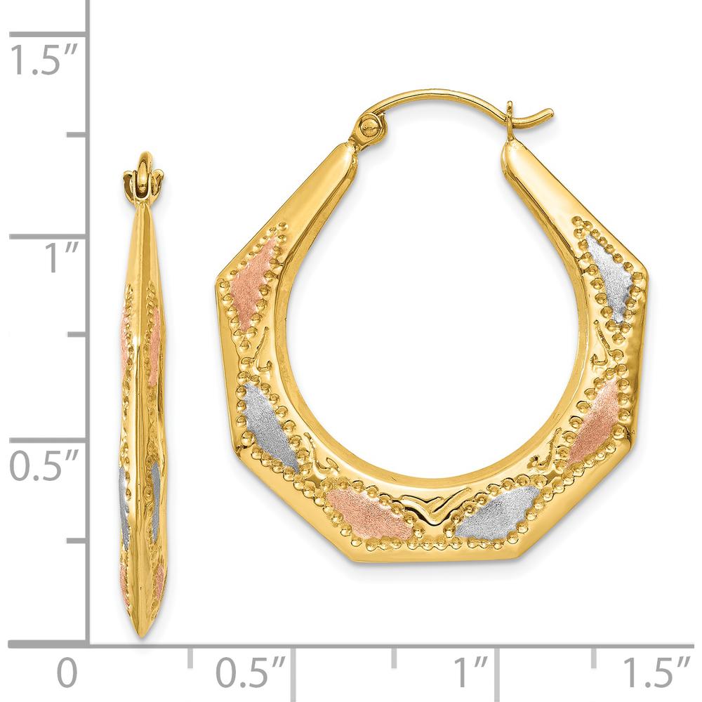 14K Yellow Gold Hollow Hoop Earrings with White and Rose Rhodium Accents - 30mm Length, 26mm Width by 0