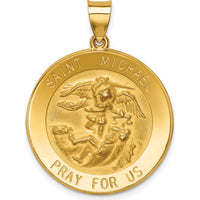 14K Yellow Gold Hollow Large St. Michael Medal Pendant - 28mm Length, Polished and Satin Finish by Oro Pregiato