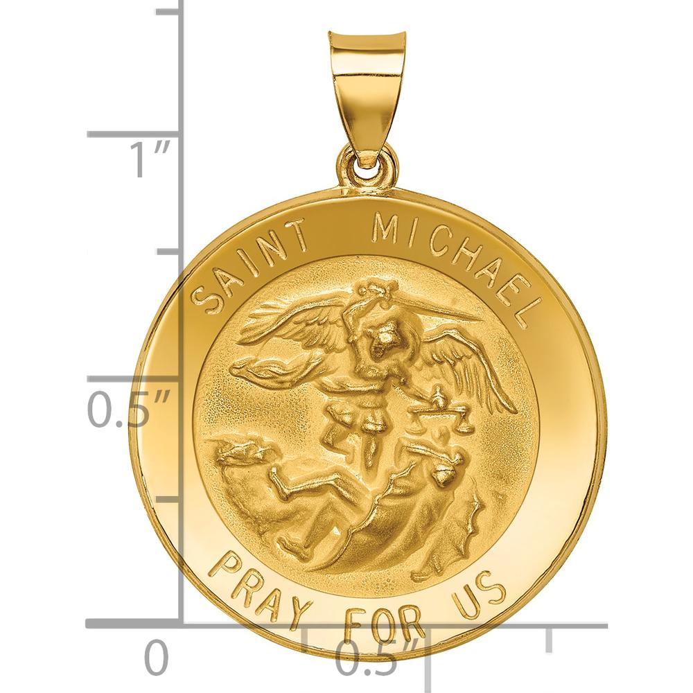 14K Yellow Gold Hollow Large St. Michael Medal Pendant - 28mm Length, Polished and Satin Finish by Oro Pregiato