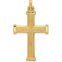 14K Yellow Gold Hollow Latin Cross Pendant with Brushed and Polished Finish by Oro Pregiato