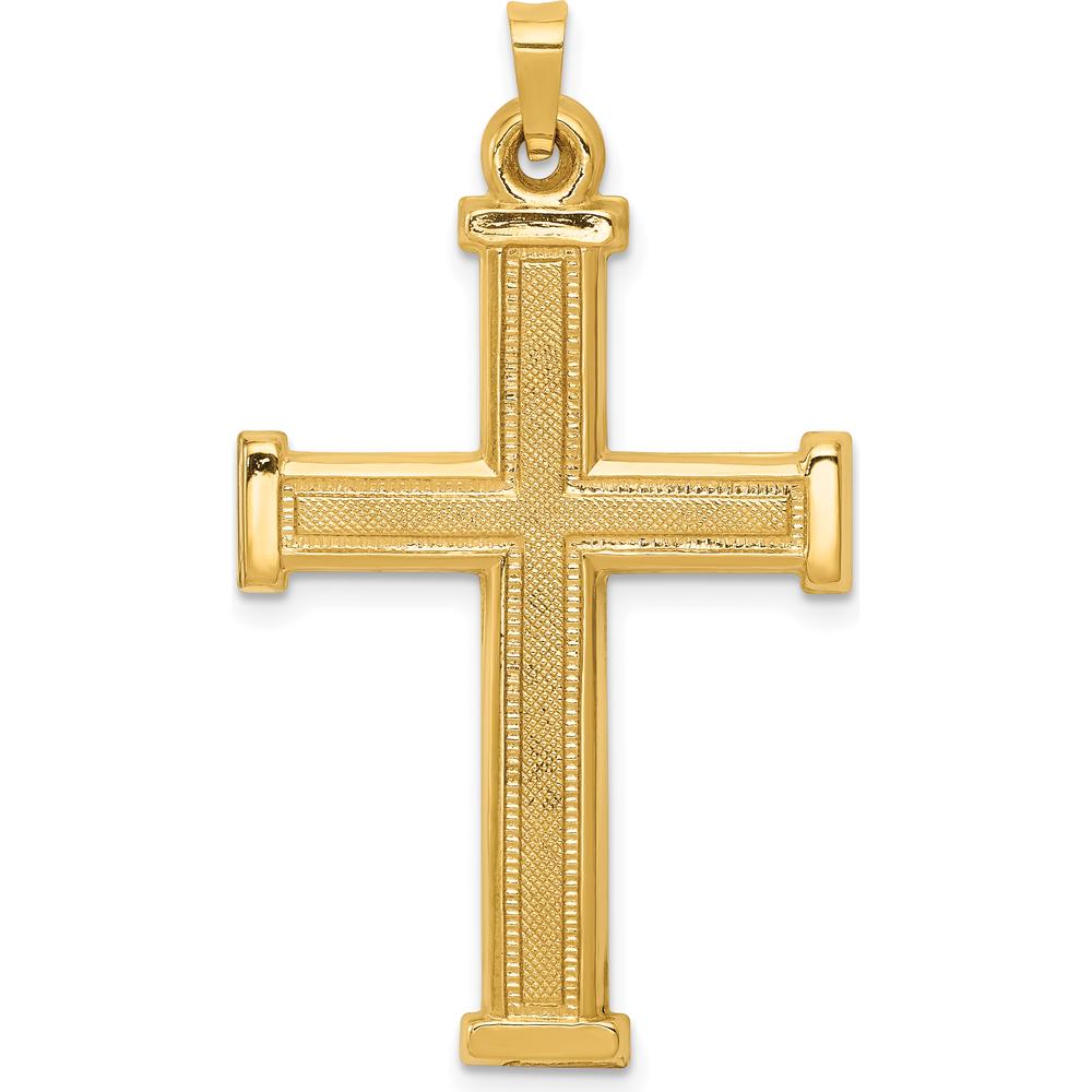 14K Yellow Gold Hollow Latin Cross Pendant with Brushed and Polished Finish by Oro Pregiato