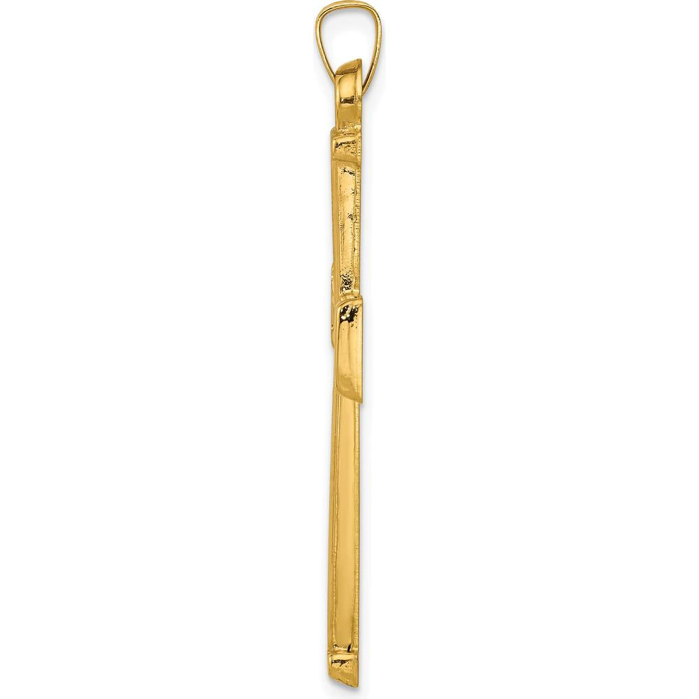 14K Yellow Gold Hollow Latin Cross Pendant with Brushed and Polished Finish by Oro Pregiato