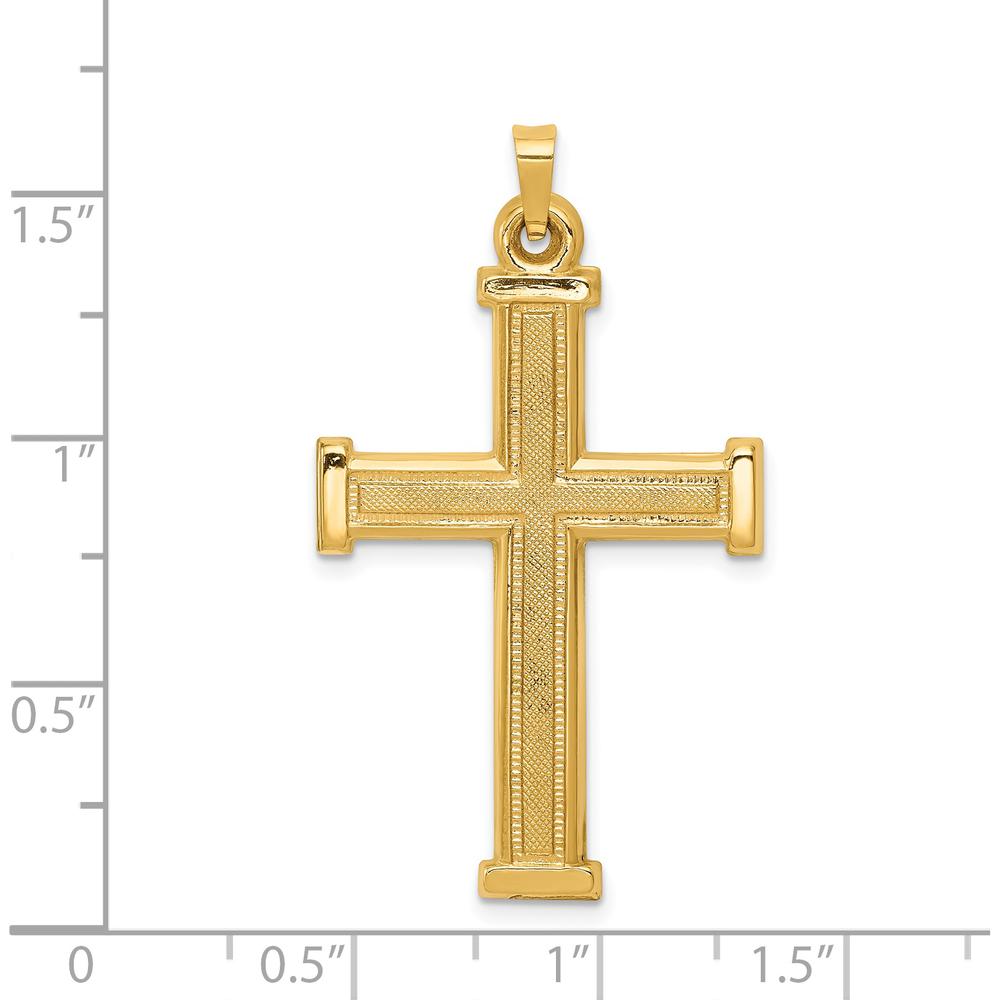 14K Yellow Gold Hollow Latin Cross Pendant with Brushed and Polished Finish by Oro Pregiato