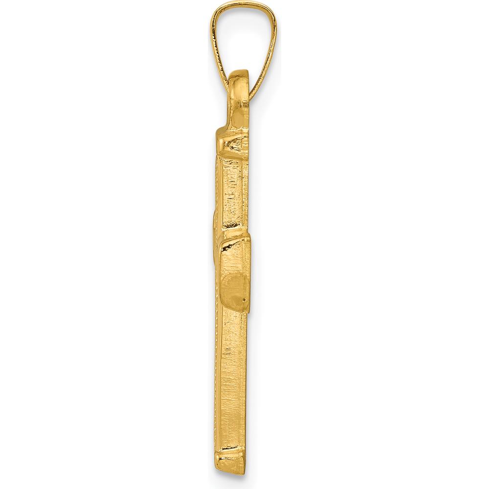 14K Yellow Gold Hollow Latin Cross Pendant with Textured Surface - 27mm by Oro Pregiato