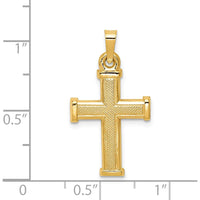 14K Yellow Gold Hollow Latin Cross Pendant with Textured Surface - 27mm by Oro Pregiato