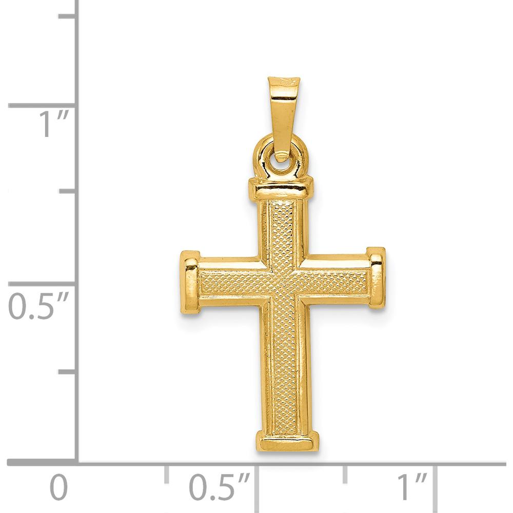 14K Yellow Gold Hollow Latin Cross Pendant with Textured Surface - 27mm by Oro Pregiato