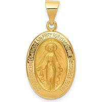 14K Yellow Gold Hollow Miraculous Medal Pendant with Polished and Satin Finish - 27.5mm Length by Oro Pregiato