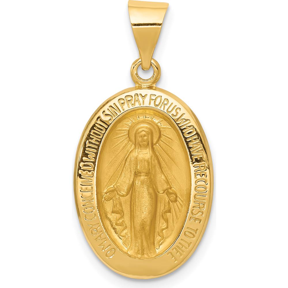14K Yellow Gold Hollow Miraculous Medal Pendant with Polished and Satin Finish - 27.5mm Length by Oro Pregiato
