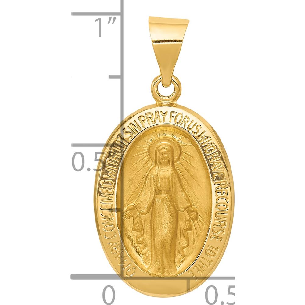 14K Yellow Gold Hollow Miraculous Medal Pendant with Polished and Satin Finish - 27.5mm Length by Oro Pregiato