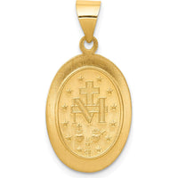 14K Yellow Gold Hollow Miraculous Medal Pendant with Polished and Satin Finish - 27.5mm Length by Oro Pregiato