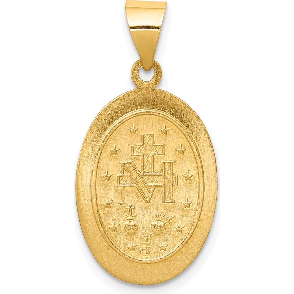 14K Yellow Gold Hollow Miraculous Medal Pendant with Polished and Satin Finish - 27.5mm Length by Oro Pregiato