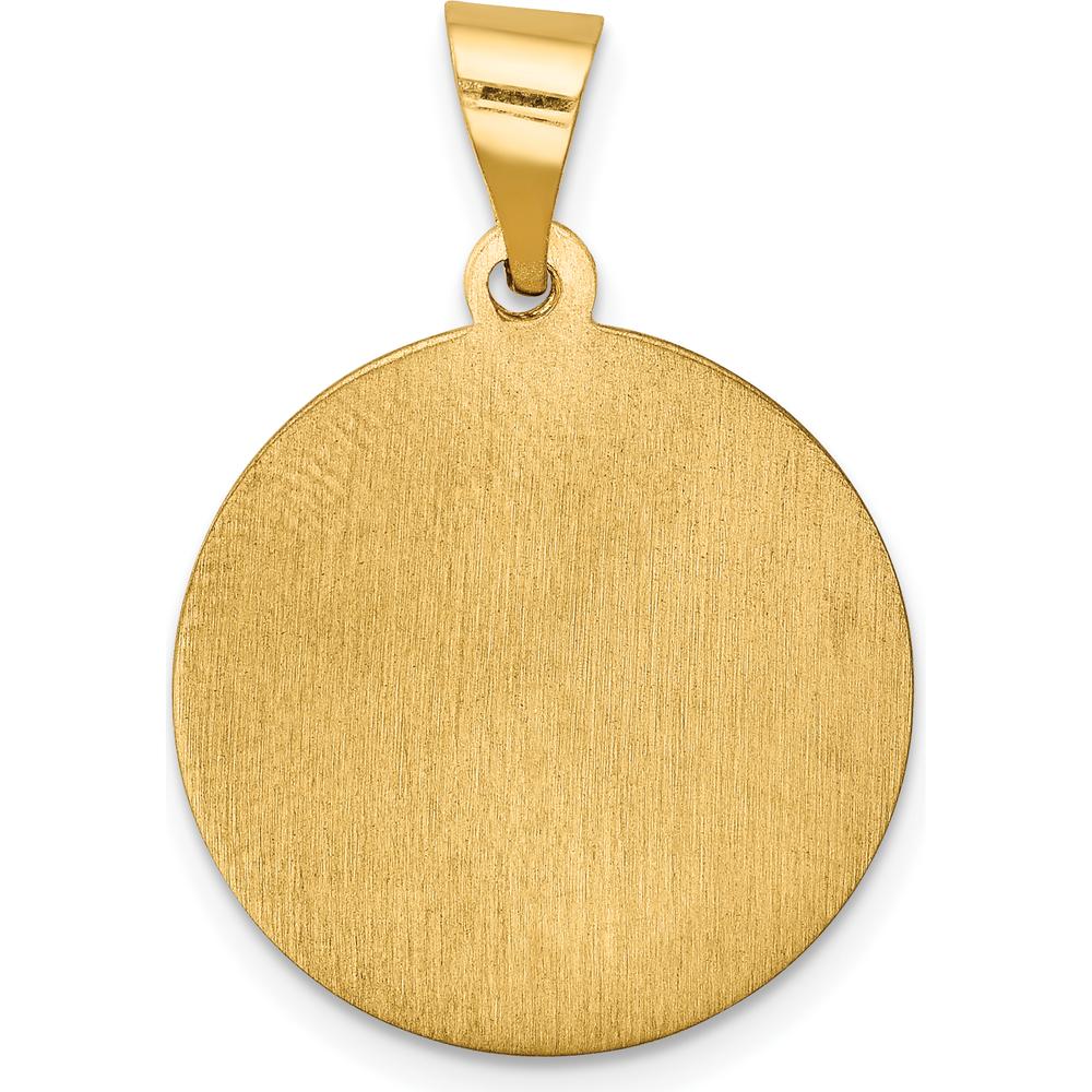 14K Yellow Gold Hollow Our Lady of Lourdes Round Pendant with Satin Finish by Oro Pregiato
