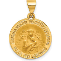 14K Yellow Gold Hollow Perpetuo Socorro Round Medal Pendant with Satin and Polished Finish by Oro Pregiato