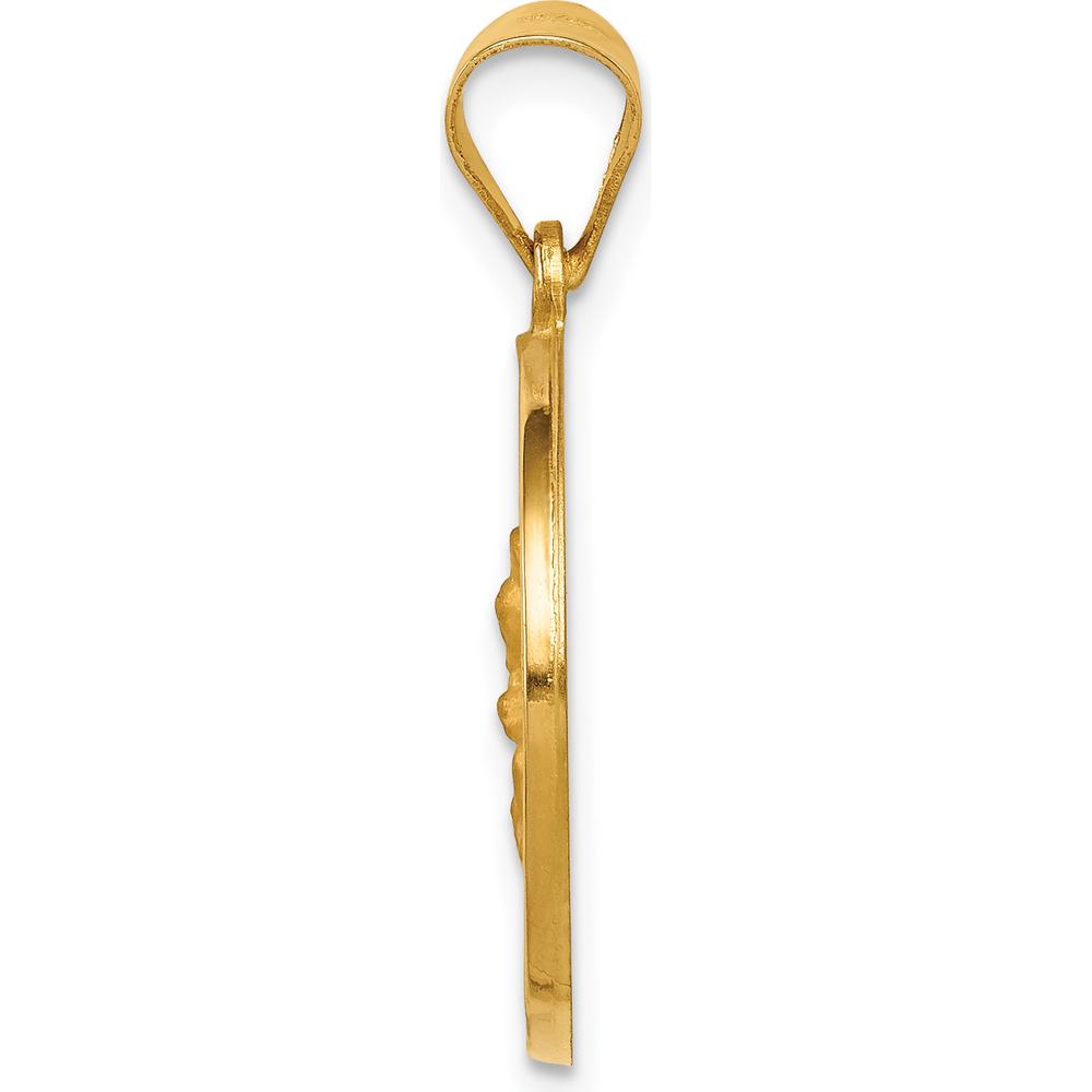 14K Yellow Gold Hollow Perpetuo Socorro Round Medal Pendant with Satin and Polished Finish by Oro Pregiato