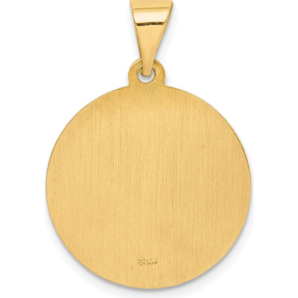 14K Yellow Gold Hollow Perpetuo Socorro Round Medal Pendant with Satin and Polished Finish by Oro Pregiato
