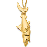14K Yellow Gold Hollow Polished 3D Shark Pendant with Rope Chain - 56mm Length by Oro Pregiato