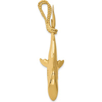 14K Yellow Gold Hollow Polished 3D Shark Pendant with Rope Chain - 56mm Length by Oro Pregiato