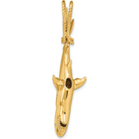 14K Yellow Gold Hollow Polished 3D Shark Pendant with Rope Chain - 56mm Length by Oro Pregiato