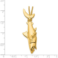 14K Yellow Gold Hollow Polished 3D Shark Pendant with Rope Chain - 56mm Length by Oro Pregiato