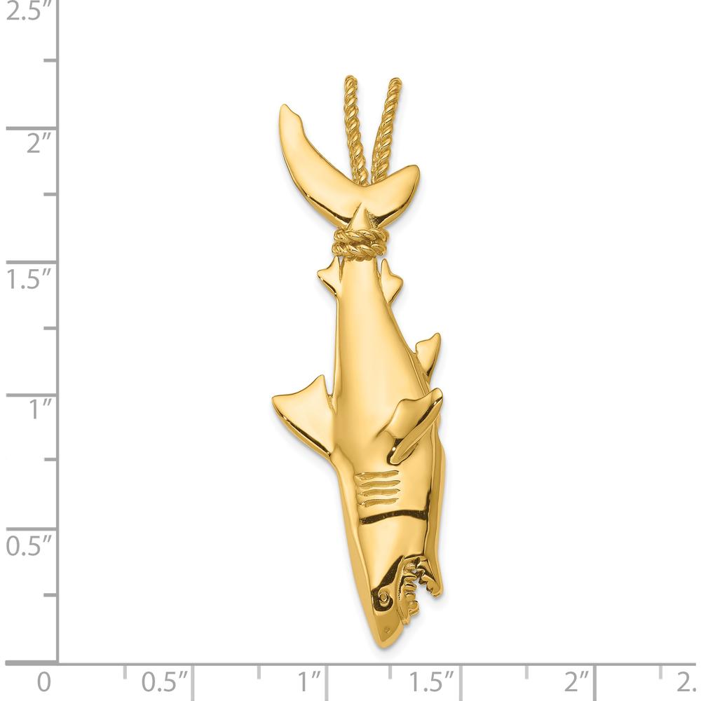 14K Yellow Gold Hollow Polished 3D Shark Pendant with Rope Chain - 56mm Length by Oro Pregiato