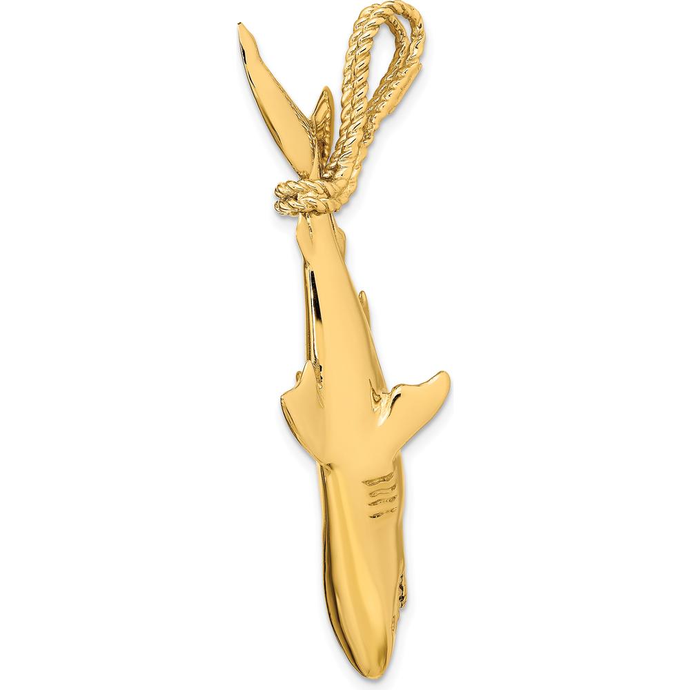 14K Yellow Gold Hollow Polished 3D Shark Pendant with Rope Chain - 56mm Length by Oro Pregiato