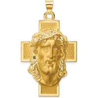 14K Yellow Gold Hollow Polished and Satin Jesus Cross Medal Pendant by Oro Pregiato