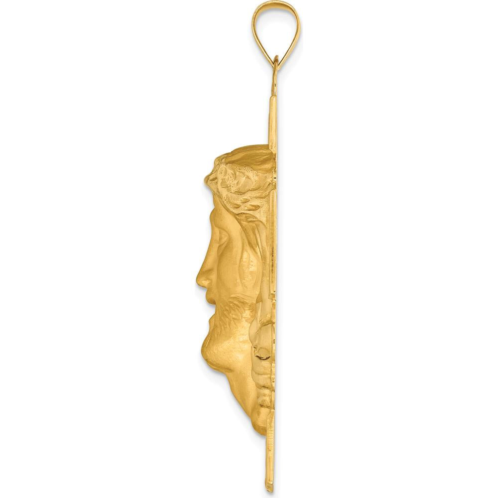 14K Yellow Gold Hollow Polished and Satin Jesus Cross Medal Pendant by Oro Pregiato