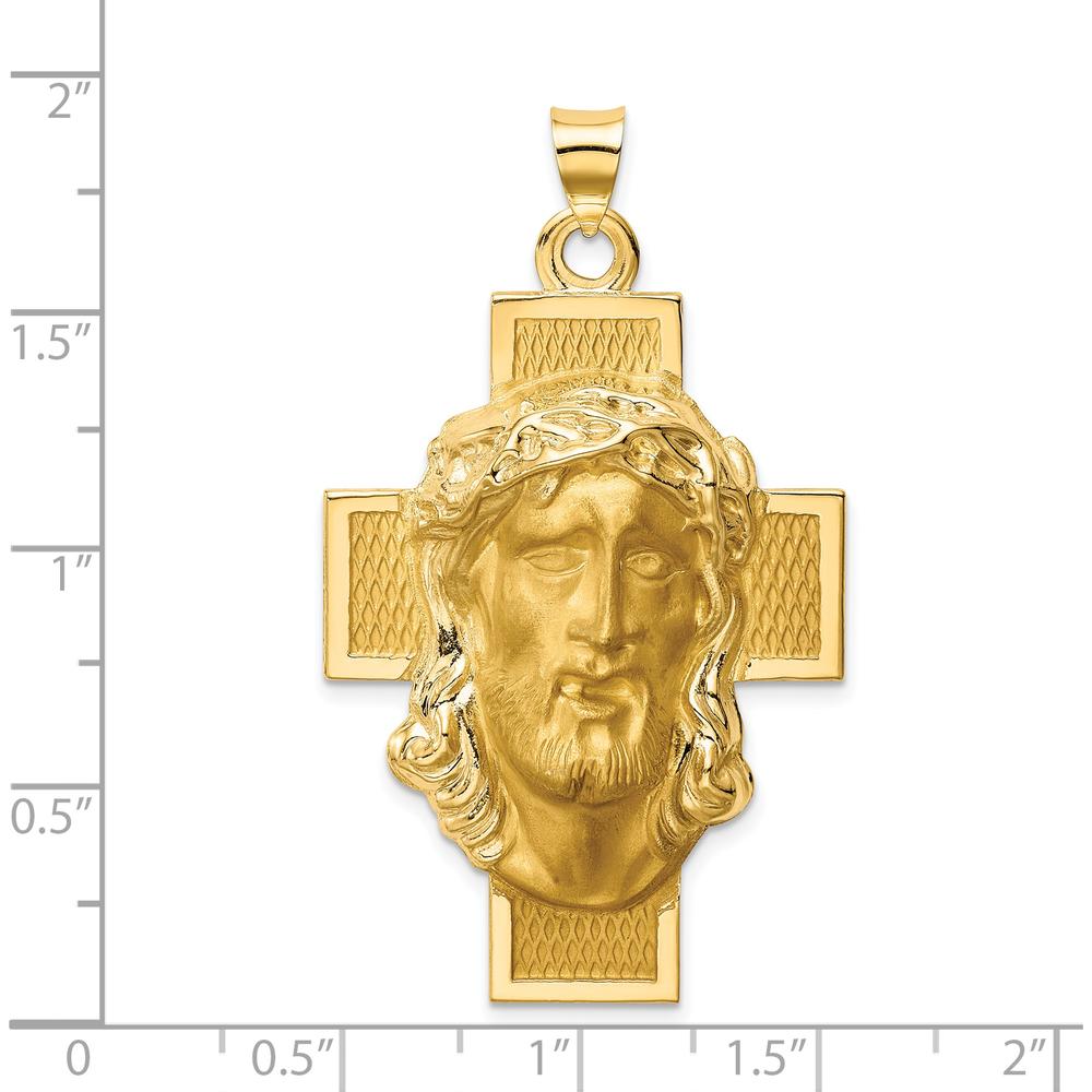 14K Yellow Gold Hollow Polished and Satin Jesus Cross Medal Pendant by Oro Pregiato