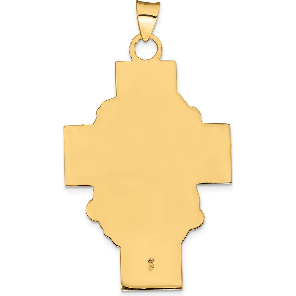 14K Yellow Gold Hollow Polished and Satin Jesus Cross Medal Pendant by Oro Pregiato