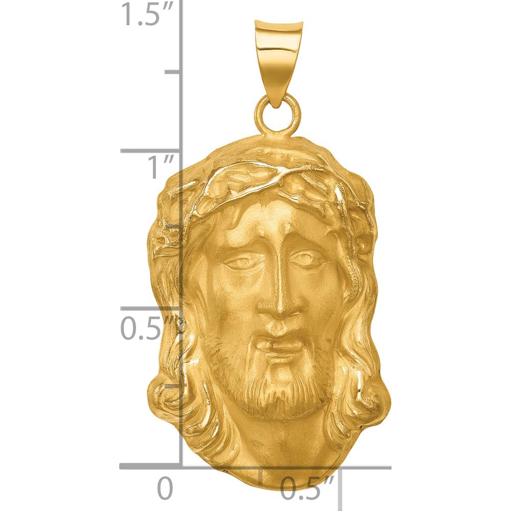 14K Yellow Gold Hollow Polished and Satin Jesus Pendant Medal by Oro Pregiato