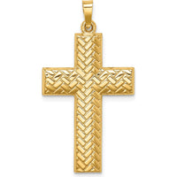 14K Yellow Gold Hollow Polished Basketweave Latin Cross Pendant - 35mm by Oro Pregiato