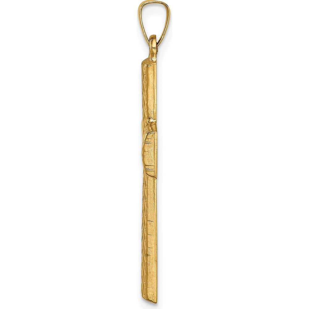 14K Yellow Gold Hollow Polished Basketweave Latin Cross Pendant - 35mm by Oro Pregiato