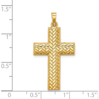14K Yellow Gold Hollow Polished Basketweave Latin Cross Pendant - 35mm by Oro Pregiato