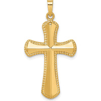 14K Yellow Gold Hollow Polished Beaded Edge Cross Pendant - 35mm Length by Oro Pregiato