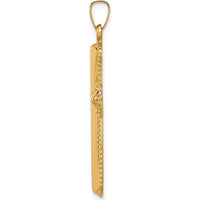14K Yellow Gold Hollow Polished Beaded Edge Cross Pendant - 35mm Length by Oro Pregiato