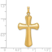 14K Yellow Gold Hollow Polished Beaded Edge Cross Pendant - 35mm Length by Oro Pregiato