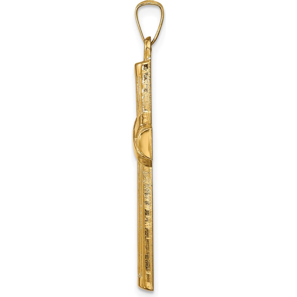14K Yellow Gold Hollow Polished Center-X Cross Pendant with Striped Texture - 36.25mm in Length by Oro Pregiato