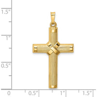 14K Yellow Gold Hollow Polished Center-X Cross Pendant with Striped Texture - 36.25mm in Length by Oro Pregiato